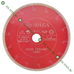 Алмазный диск по керамограниту 200х25,4 мм Solga Diamant HARD CERAMICS №1