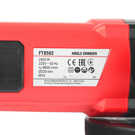 Технические характеристики УШМ Felisatti FT8502: 2400 Вт, 6600 об/мин, диск 230 мм, резьба М14
