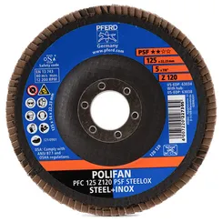 Круг лепестковый торцевой PFERD STEELOX PSF 125x22,23 Z120 конический