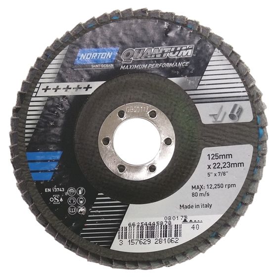 Круг лепестковый торцевой Norton Quantum 125x22 R996 P40 №3 Круг лепестковый торцевой Norton Quantum 125x22 R996 P40 №3