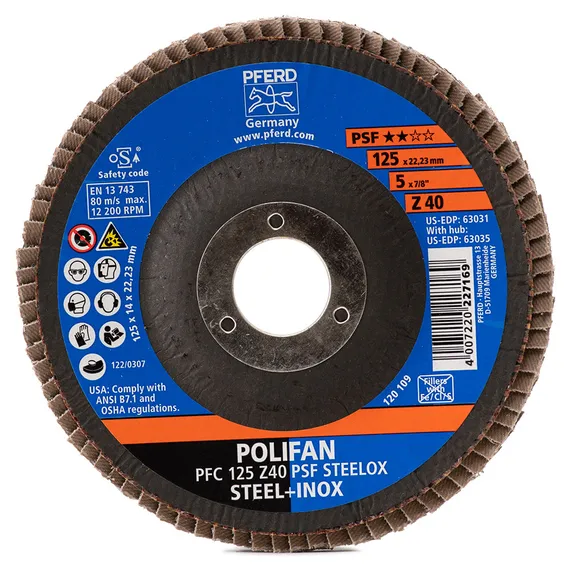 Круг лепестковый торцевой PFERD STEELOX PSF 125x22 Z40 конический
