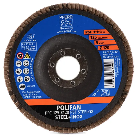 Круг лепестковый торцевой PFERD STEELOX PSF 125x22 Z120 конический