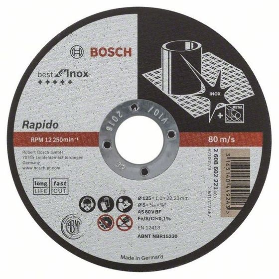 Отрезной круг Bosch Expert for INOX 125x1.0 мм RAPIDO прямой 2608602221