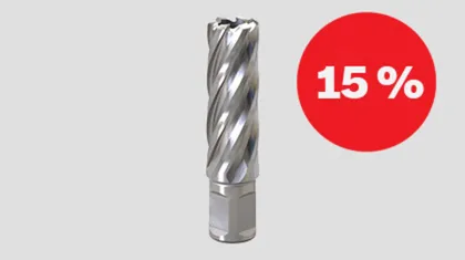 Скидка 15 % на корончатые сверла по металлу HSS длиной 55 мм