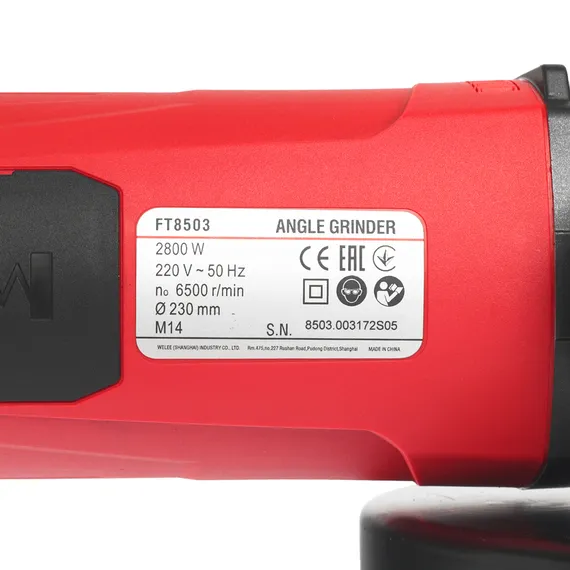 УШМ Felisatti FT8503, 230 мм, 2800 Вт табличка с техническими характеристиками