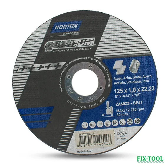 Отрезной круг по нержавеющей стали Norton Quantum 125 x 1 x 22,23 мм