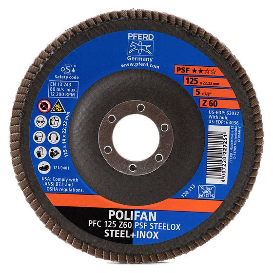Круг лепестковый торцевой PFERD STEELOX PSF 125x22,23 Z60 конический №2