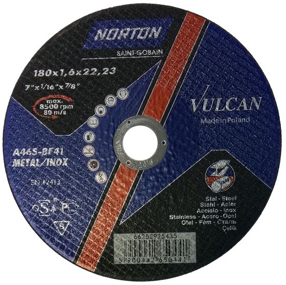 Отрезной круг по металлу NORTON Vulcan 180x1,6x22,23 мм 66252925435 №1