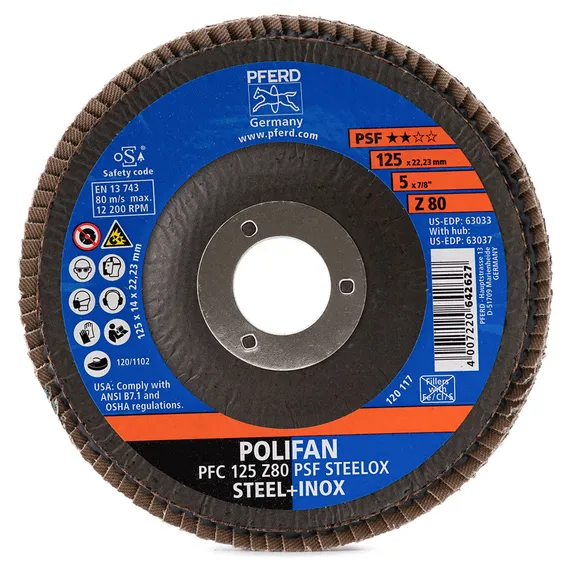 Круг лепестковый торцевой PFERD STEELOX PSF 125x22 Z80 конический