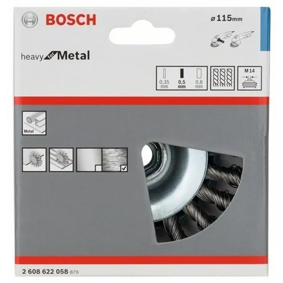 Коническая щетка BOSCH M14 0.5х115мм пучки сталь