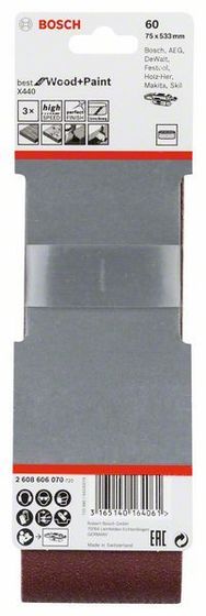 Лента шлифовальная 75x533 мм P60 Bosch по дереву в упак. 3 шт №2