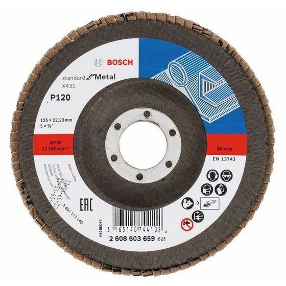 Круг лепестковый торцевой Bosch 125x22 Standard for Metal X431 Р120 2608603659 №1