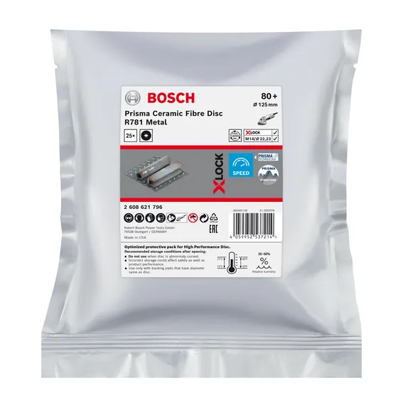 Фибровый круг Bosch 125 мм R781 Prisma P80 X-LOCK 2608621796 в упаковке