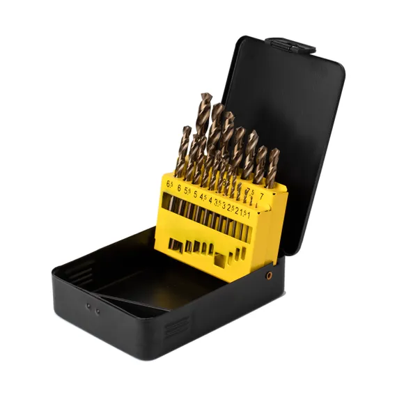 Набор сверл с добавлением кобальта в металлическом футляре 19 шт с 1 до 10 мм