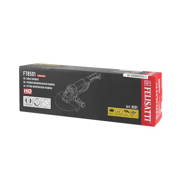 Упаковка и фирменная коробка угловой шлифовальной машины FELISATTI FT8501