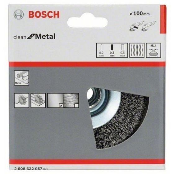 Коническая щетка BOSCH M14 0.3х100мм витая сталь 3165140087230 №2 Коническая щетка BOSCH M14 0.3х100мм витая сталь 3165140087230 №2