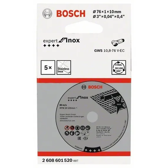 Отрезной круг Bosch Expert for Inox 76 x 1 x 10 мм 5 шт. 2608601520