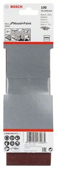 Лента шлифовальная 75x533 мм P100 Bosch по дереву в упак. 3 шт №2