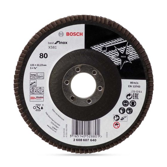 Круг лепестковый торцевой Bosch 125x22 X581 Best for Inox P80 №1