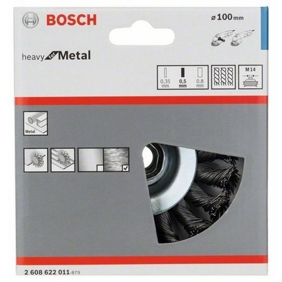 Коническая щетка BOSCH М14 0.5х100мм пучки сталь конус 2608622011 №2 Коническая щетка BOSCH М14 0.5х100мм пучки сталь конус 2608622011 №2