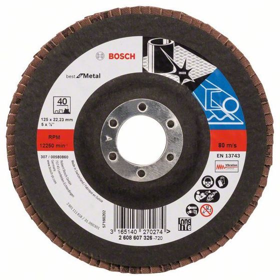Лепестковый круг BOSCH X571, Best for Metal 125x22 P40 №1