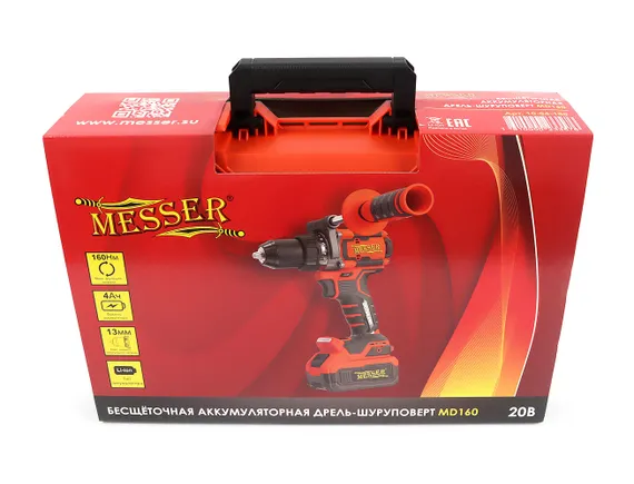 Бесщёточная аккумуляторная безударная дрель-шуруповерт MESSER MD160 (кейс, 2 аккум.4А/ч,З/У)